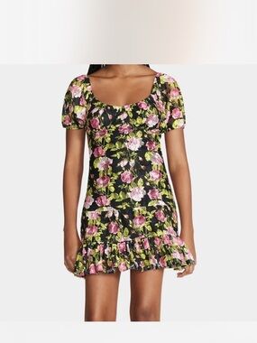 Betsey Johnson Black Floral Mini Dress with Pink Roses